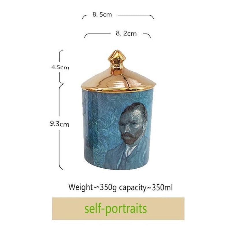 Ceramic Candle Holder | Van Gogh Oil Painting Storage Jars with Lid | Home Decoration Ornaments